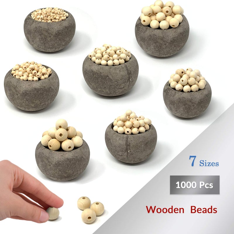 embellish 1000pcs Natural Wooden Beads  Round Wood Beads Unfinished Wooden Decorative Beads Loose Spacer Beads for Crafts Making 7 Sizes (20mm  16mm  14mm  12mm 10mm  8mm  6mm) - Image 2